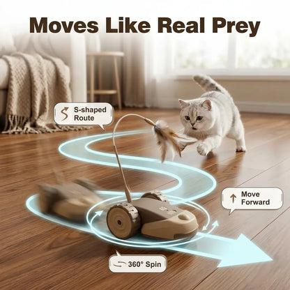 3-in-1 Interactive Robot Mouse Cat Toy with Feather Attachments - USB Rechargeable and Hands-Free Play for Indoor Cats
