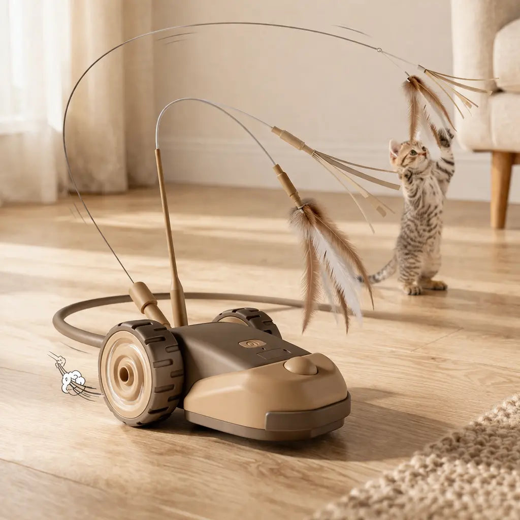 3-in-1 Interactive Robot Mouse Cat Toy with Feather Attachments - USB Rechargeable and Hands-Free Play for Indoor Cats