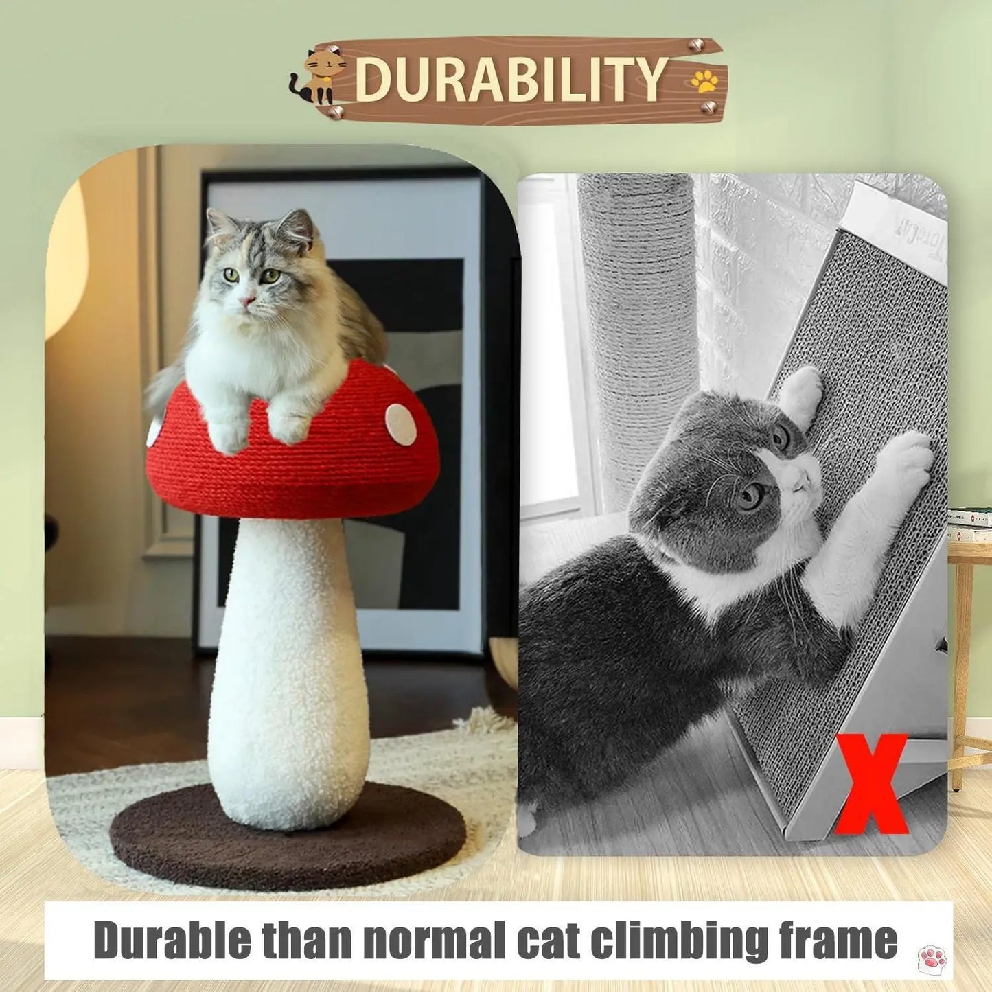 Extra-Large Mushroom-Shaped Cat Tree with Sisal Scratching Post for Indoor Cats - Natural Home Decor