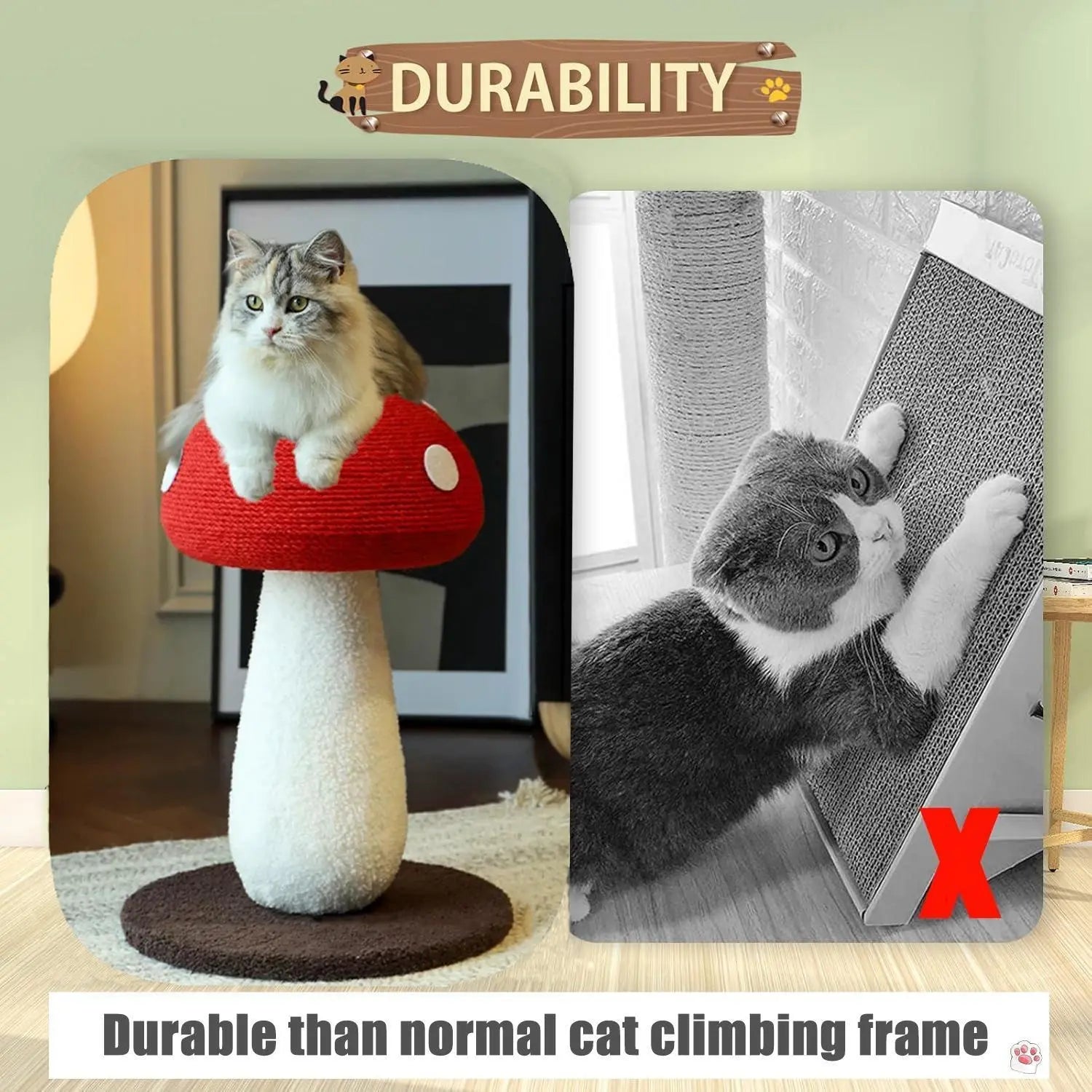 Extra-Large Mushroom-Shaped Cat Tree with Sisal Scratching Post for Indoor Cats - Natural Home Decor