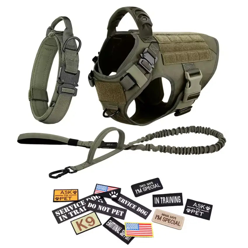 Professional Tactical Dog Harness, Leash, and Collar Set for Large Breeds - Ideal for German Shepherds and Malinois - Perfect for Training and Outdoor Activities
