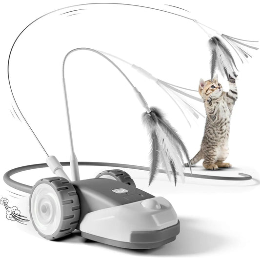 3-in-1 Interactive Robot Mouse Cat Toy with Feather Attachments - USB Rechargeable and Hands-Free Play for Indoor Cats