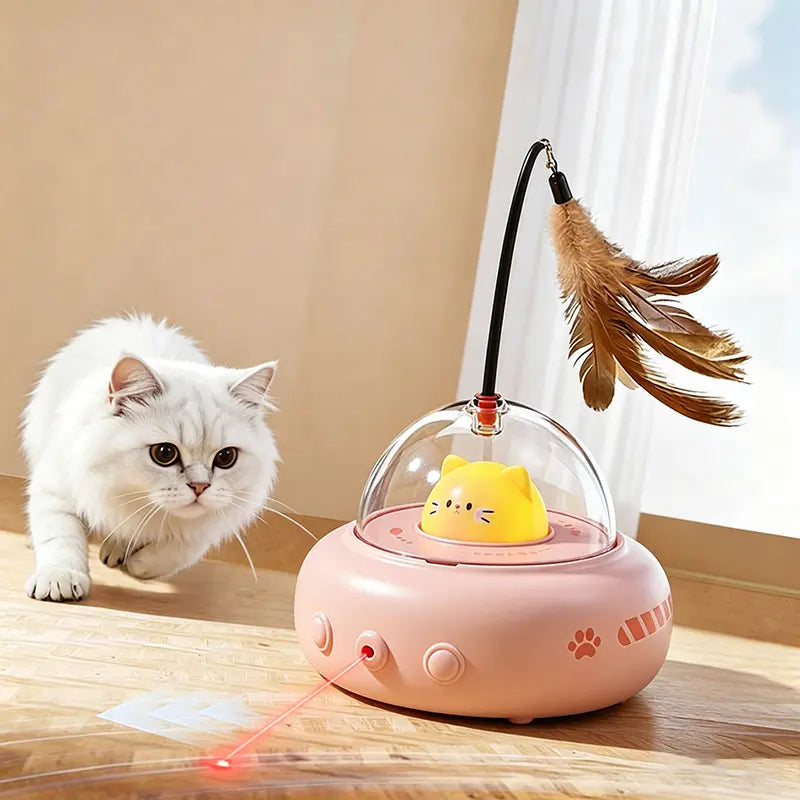 Interactive Automatic Cat Teaser Toy with Self-Playing Laser and Feather Combo - Smart Pet Entertainment to Alleviate Boredom and Engage Kittens Throughout the Day