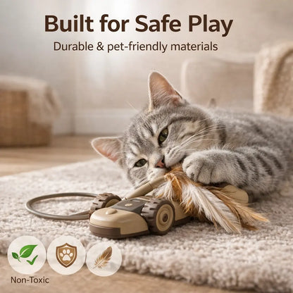3-in-1 Interactive Robot Mouse Cat Toy with Feather Attachments - USB Rechargeable and Hands-Free Play for Indoor Cats