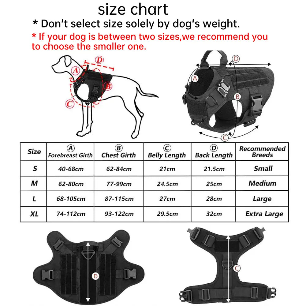 Professional Tactical Dog Harness, Leash, and Collar Set for Large Breeds - Ideal for German Shepherds and Malinois - Perfect for Training and Outdoor Activities