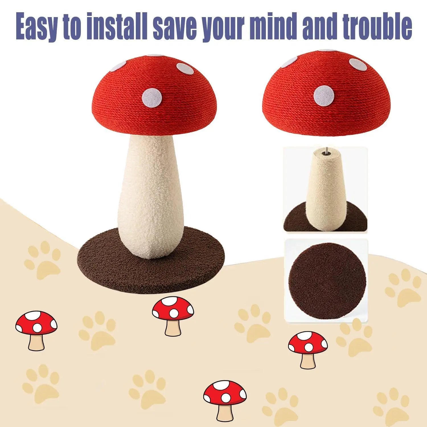 Extra-Large Mushroom-Shaped Cat Tree with Sisal Scratching Post for Indoor Cats - Natural Home Decor
