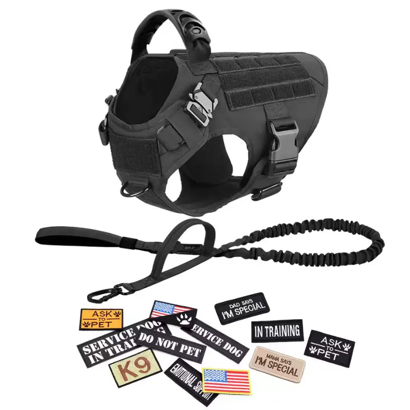 Professional Tactical Dog Harness, Leash, and Collar Set for Large Breeds - Ideal for German Shepherds and Malinois - Perfect for Training and Outdoor Activities