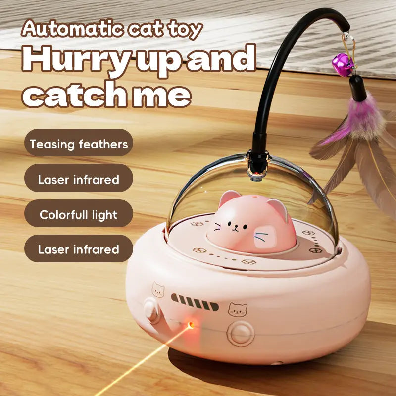 Interactive Automatic Cat Teaser Toy with Self-Playing Laser and Feather Combo - Smart Pet Entertainment to Alleviate Boredom and Engage Kittens Throughout the Day