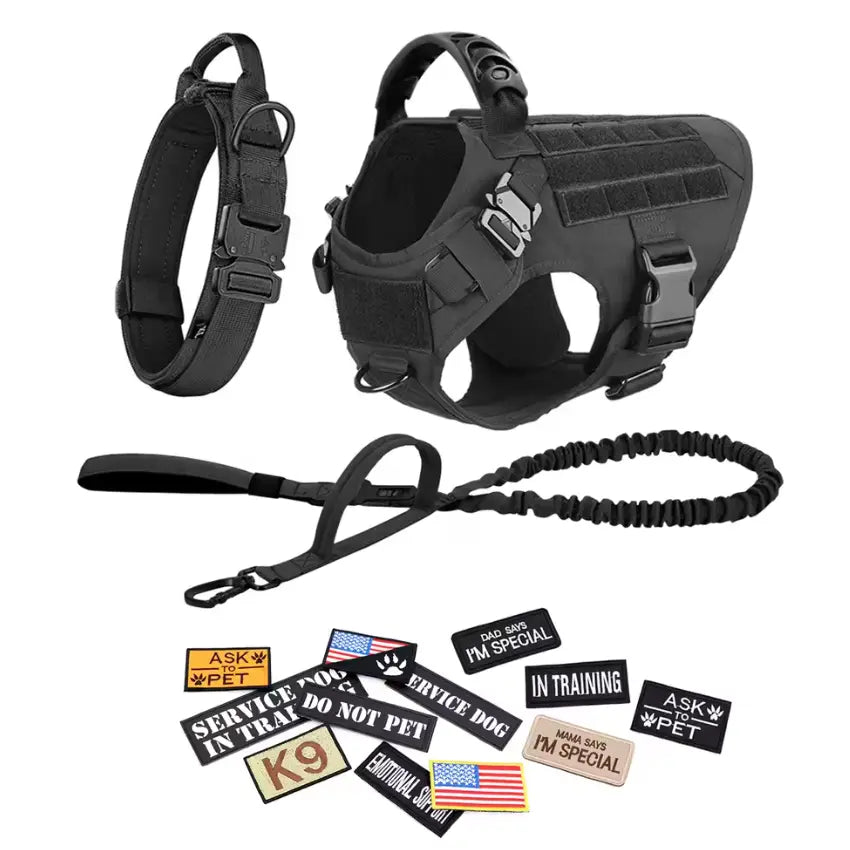 Professional Tactical Dog Harness, Leash, and Collar Set for Large Breeds - Ideal for German Shepherds and Malinois - Perfect for Training and Outdoor Activities