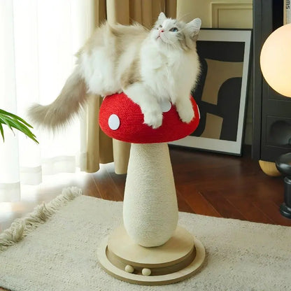 Extra-Large Mushroom-Shaped Cat Tree with Sisal Scratching Post for Indoor Cats - Natural Home Decor