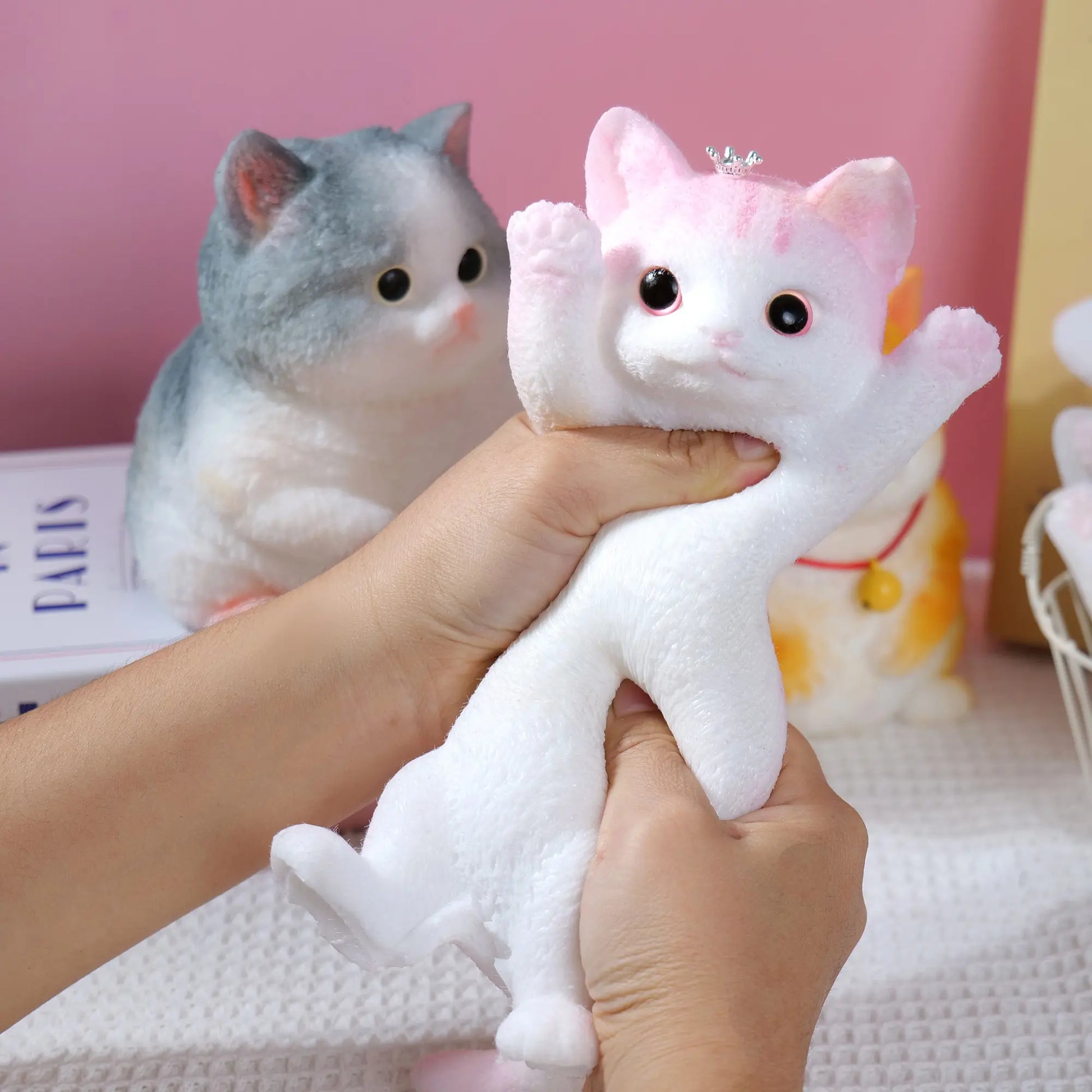 Large Handmade Taba Squishy Cat and Dog Toy - Hyperrealistic Kawaii Cat Simulation for Stress Relief and Autism Support, Silicone Squeeze Toy