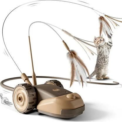 3-in-1 Interactive Robot Mouse Cat Toy with Feather Attachments - USB Rechargeable and Hands-Free Play for Indoor Cats