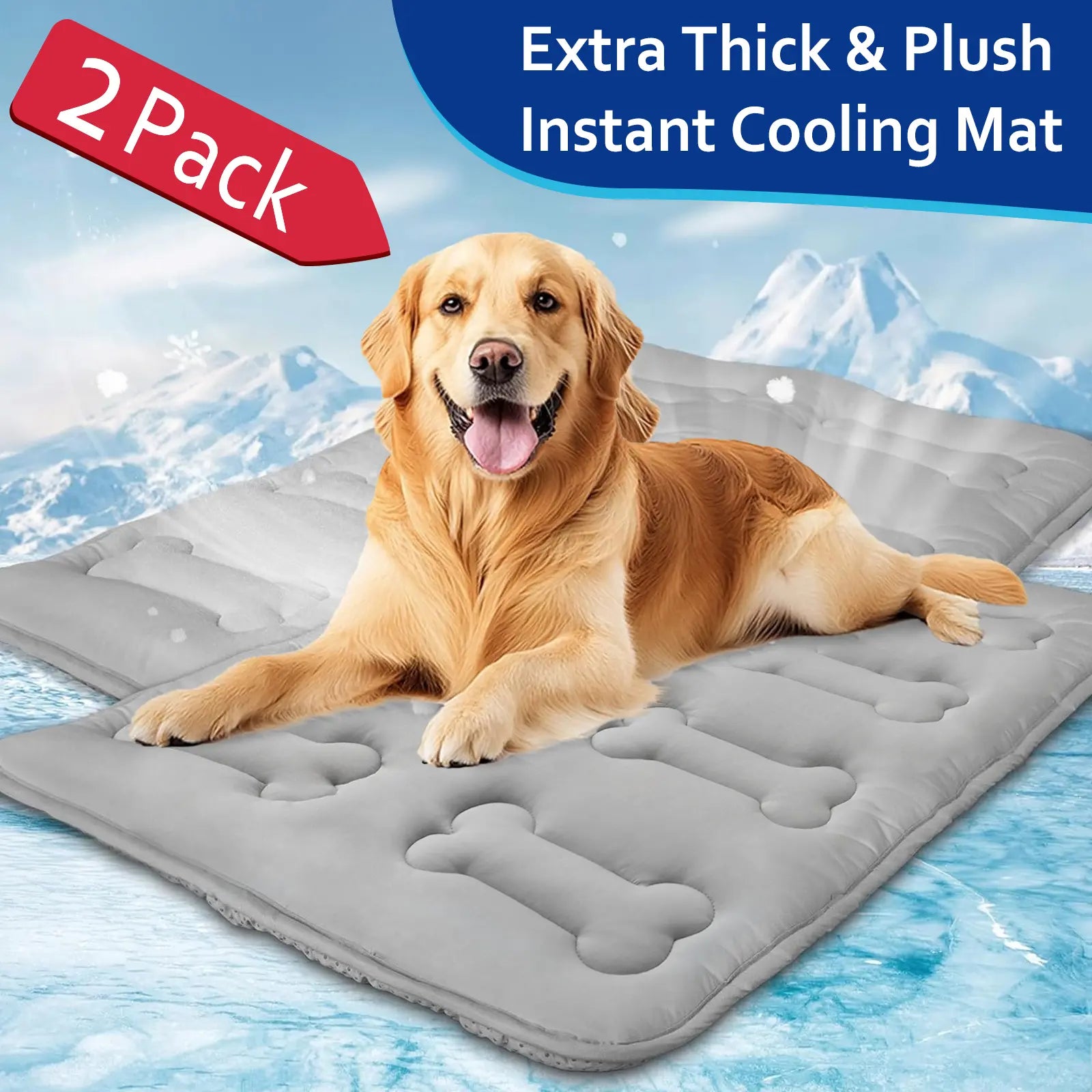2-Pack Durable Cooling Mat for Dogs and Cats - Non-Slip, Lightweight, Washable, Instant Cooling Pad for Indoor and Outdoor Use, Ideal for Large Pets, Grey