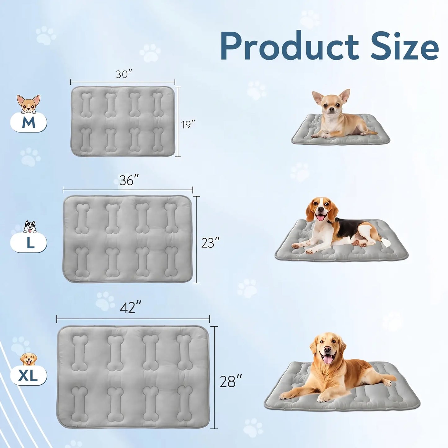 2-Pack Durable Cooling Mat for Dogs and Cats - Non-Slip, Lightweight, Washable, Instant Cooling Pad for Indoor and Outdoor Use, Ideal for Large Pets, Grey