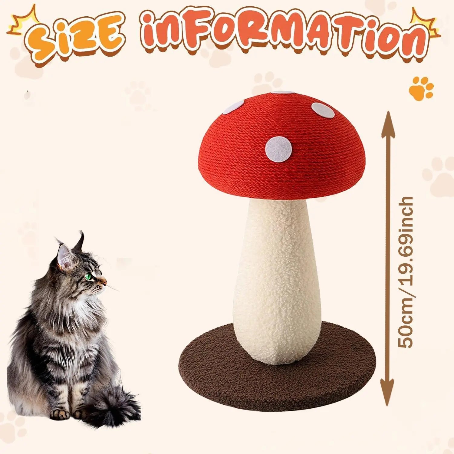 Extra-Large Mushroom-Shaped Cat Tree with Sisal Scratching Post for Indoor Cats - Natural Home Decor
