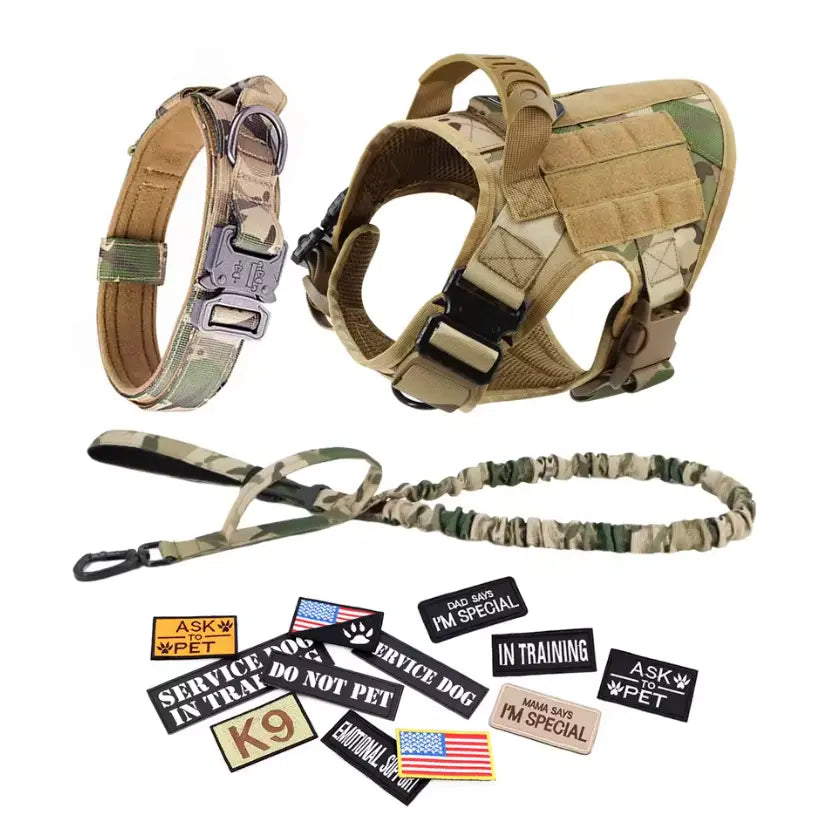 Professional Tactical Dog Harness, Leash, and Collar Set for Large Breeds - Ideal for German Shepherds and Malinois - Perfect for Training and Outdoor Activities