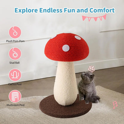 Extra-Large Mushroom-Shaped Cat Tree with Sisal Scratching Post for Indoor Cats - Natural Home Decor