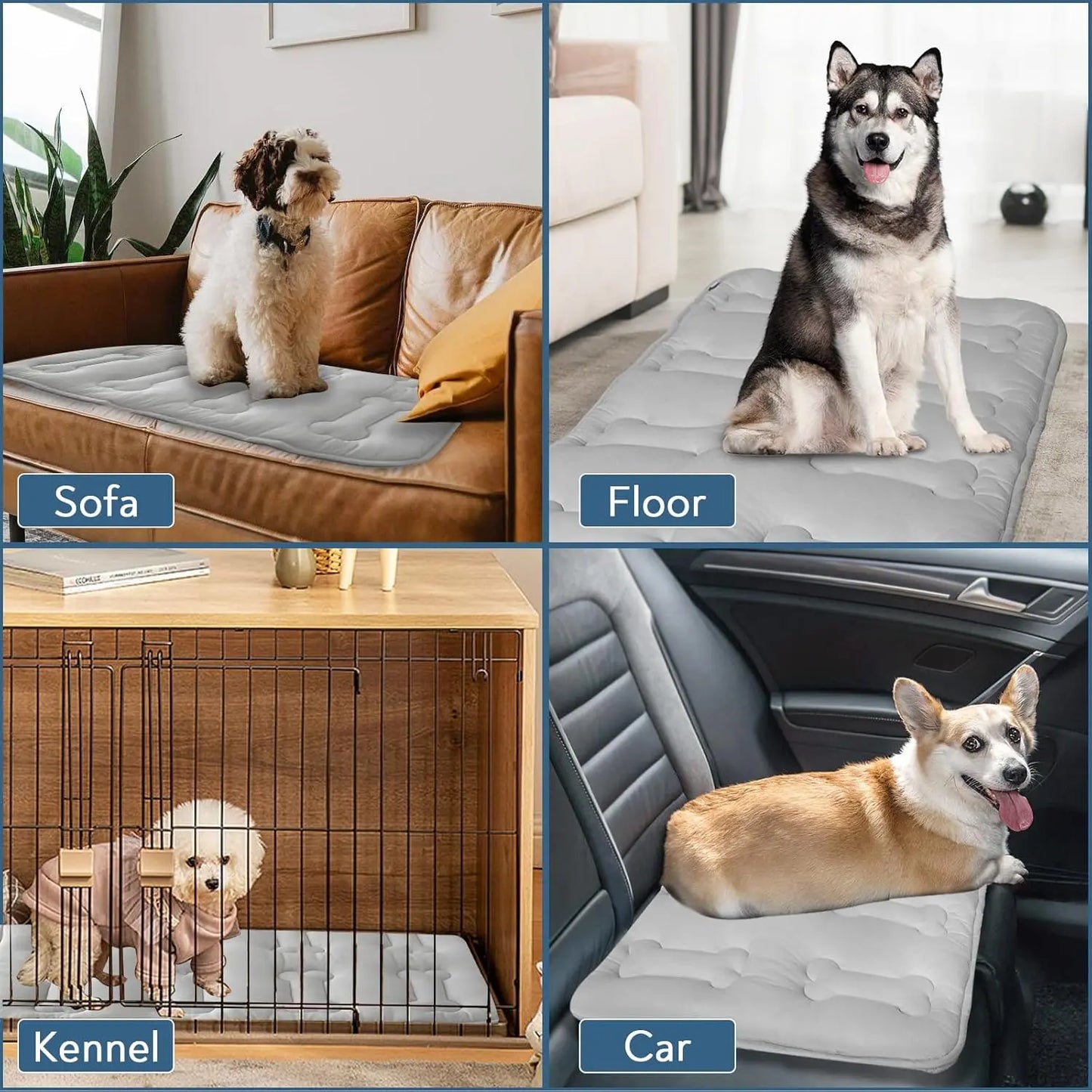 2-Pack Durable Cooling Mat for Dogs and Cats - Non-Slip, Lightweight, Washable, Instant Cooling Pad for Indoor and Outdoor Use, Ideal for Large Pets, Grey