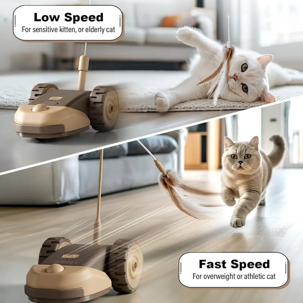 3-in-1 Interactive Robot Mouse Cat Toy with Feather Attachments - USB Rechargeable and Hands-Free Play for Indoor Cats